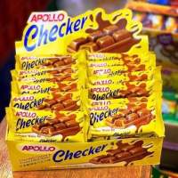 Apollo checker แครกเกอร์อพอลโล​ เคลือบช็อคโกเล็ต Chocolate​ ​Wafer Bar1กล่องมี24ชิ้น