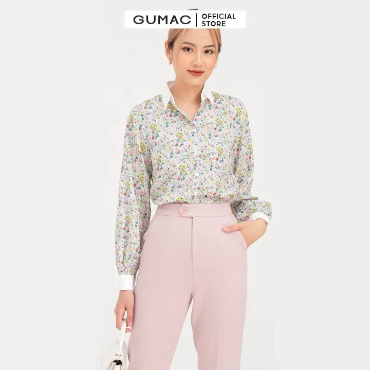 Áo sơ mi nữ họa tiết trẻ trung phối cổ cách điệu GUMAC AB737 size S – Gumac >>> top1shop >>> lazada.vn