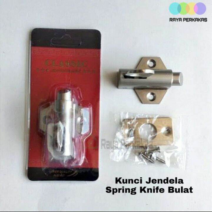 Kunci Jendela Spring Knife Grendel Kodok Bulat Merk Classic Skrup