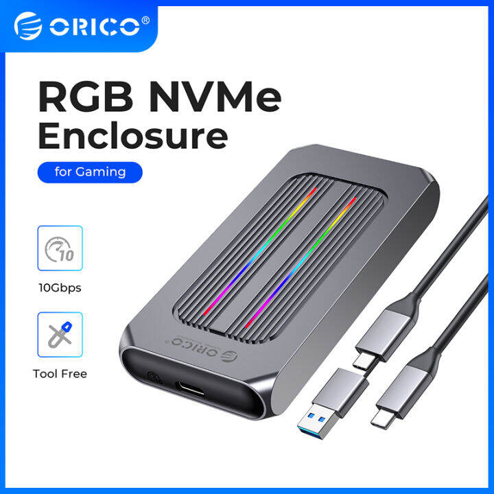 ORICO Gaming RGB M.2 SSD Enclosure 10Gbps M2 NVMe SSD Case All Aluminum USB3.1 Gen2 Case for