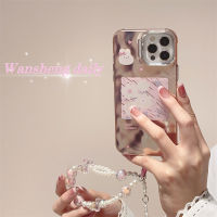 Wansheng เคสโทรศัพท์มือถือมีโซ่ลายกระต่ายลายดอกไม้ภาพสีน้ำมันแนวสวยหวานสำหรับสาวๆ iphone14promax iPhone 13เคสซิลิโคนสองชั้นกันตกไอเดียสร้างสรรค์แบบใหม่สำหรับผู้หญิง14Pro 12ชุบเงิน14PM