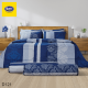 SATIN ชุดผ้าปูที่นอน พิมพ์ลาย Graphic D121 สีน้ำเงิน #ซาติน ชุดเครื่องนอน 5ฟุต 6ฟุต ผ้าปู ผ้าปูที่นอน ผ้าปูเตียง ผ้านวม กราฟฟิก