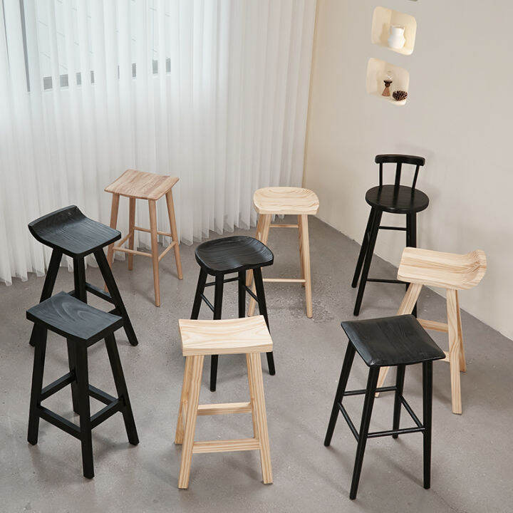 Yanji Wind Black Solid Wood Kitchen Island Chair Carbonized Ash Wood