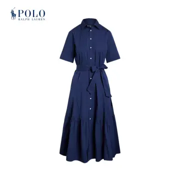 Belted cotton midi dress in blue - Polo Ralph Lauren