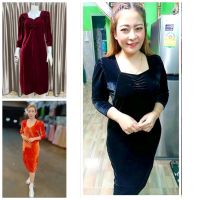 ( พร้อมส่ง )Dress เดรสกํามะหยี่ แขนสามส่วน ไซส์ 36 - 42 นี้ว