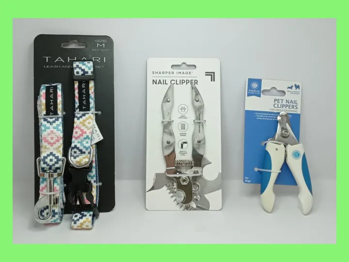 TAHARI leash and collar set size Med, SHARPER IMAGE nail clipper, AMERICAN KENNEL CLUB pet nail