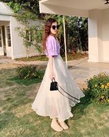 Y2K กระโปรงผ้าชีฟอง กระโปรงยาว แฟชั่นเกาหลี chiffon skirt Korea fashion