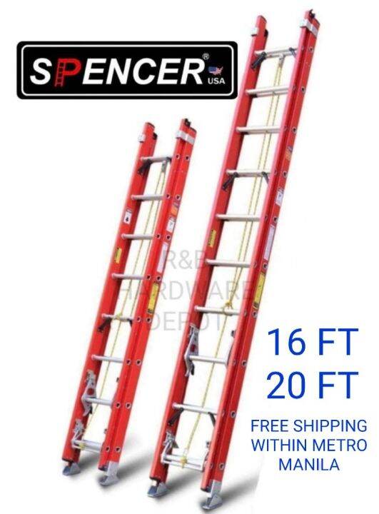 SPENCER USA FIBERGLASS INDUSTRIAL EXTENSION LADDER WITH DOUBLE LOCK 16