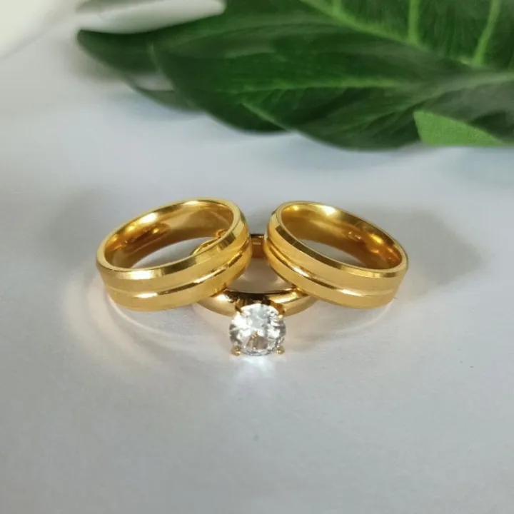 Wedding Ring Couple Ring with Engagement Ring gold with freebox | Lazada PH