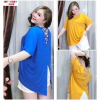 พร้อมส่ง .เสื้อยืดเซ็กซี่สาวอวบ Free size:อก 50 - 56 นี้ว.( หน้าผ้า 50 นิ้ว ) รุ่นผ่าหลัง คอกลมเปิดหลัง.