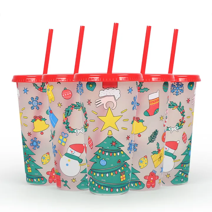 Christmas Tumbler Cup with Lid and Straw Magical Color Changing holds 24 oz  of Ice Cold Coffee and Drinks