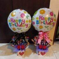 Artificial rose flower with chocolate bouquet one balloon bouquet