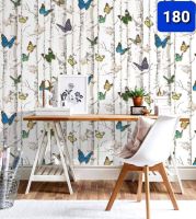 Wallpaper ส่งฟรี กาวในตัว ลายผีเสื้อ สดใส เนื้อ PVC กว้าง 45 ซม.ยาว 10 เมตร #180