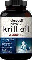 Antarctic Krill Oil 2000mg Supplement, 180 Softgels, 3X Stregnth Natural Source of Omega-3s, EPA 240mg + DHA 160mg + Astaxanthin 800mcg - No Fishy Aftertaste - Mercury Free &amp; Non-GMO