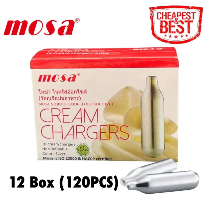 แก๊สวิปครีม MOSA Cream Chargers (10หลอด/กล่อง) แก๊สวิปครีม แก๊สวิป แก๊สวิปปิ้งครีม หลอดแก๊สวิปครีม 12กล่อง