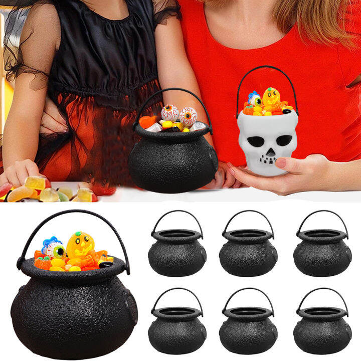 3pcs Mini Halloween Candy Bucket Pot Witch Skeleton Cauldron Holder Jar Trick Or Treat Halloween 4680