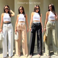 Pistachio two-tone tab high waist pant