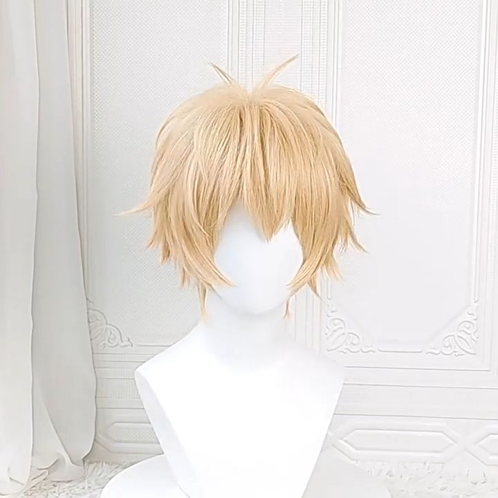 Chainsaw Man Denji Cosplay Costume Wig Mens Anime Halloween Golden Short  Hair