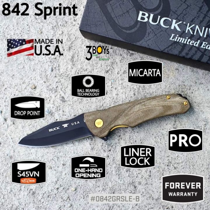 มีด-buck-แท้-รุ่น-842-sprint-ops-pro2022-limited-edition-2022-ใบมีดs45vn-เคลือบ-cerakoteสีดำ-ด้ามจับmicarta-สีน้ำตาล-ผลิตu-s-a