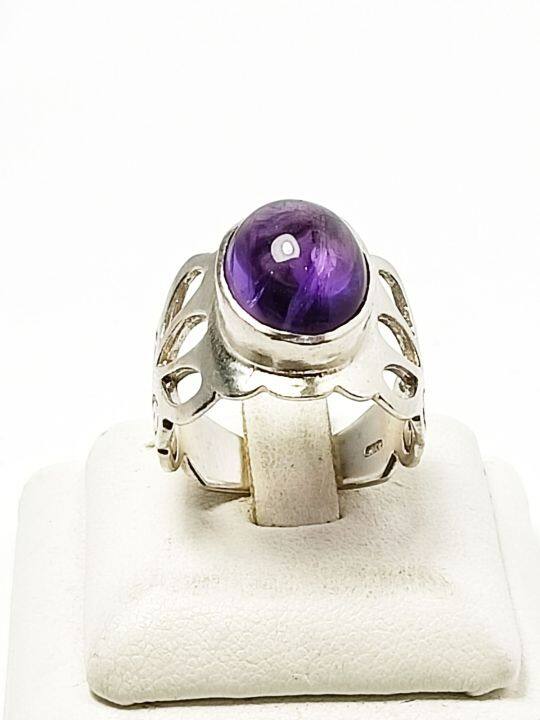 แหวนเงิน-925-ประดับพลอยอเมทิสแท้-amethyst-ราคา-1-200-บาท-ขนาด-53