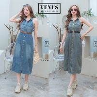 ?️Jeans MaxiDress แม๊กซี่เดรสผ้ายีนเนื้อดี แต่งกระดุมเรียงหน้า คอปก แขนล้ำงานสวยเป๊ะมากๆนะคะ