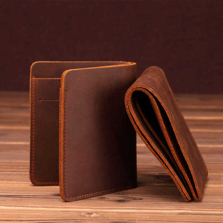 Leather Zippered Mega Mini Wallet - Crazy Horse Brown