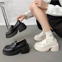 OhBlablaShoes  **NEW**  พร้อมส่ง รองเท้าหนัง ทรงคัชชู ส้นตึก (7.5ซม.)  สี CREAM , BLACK