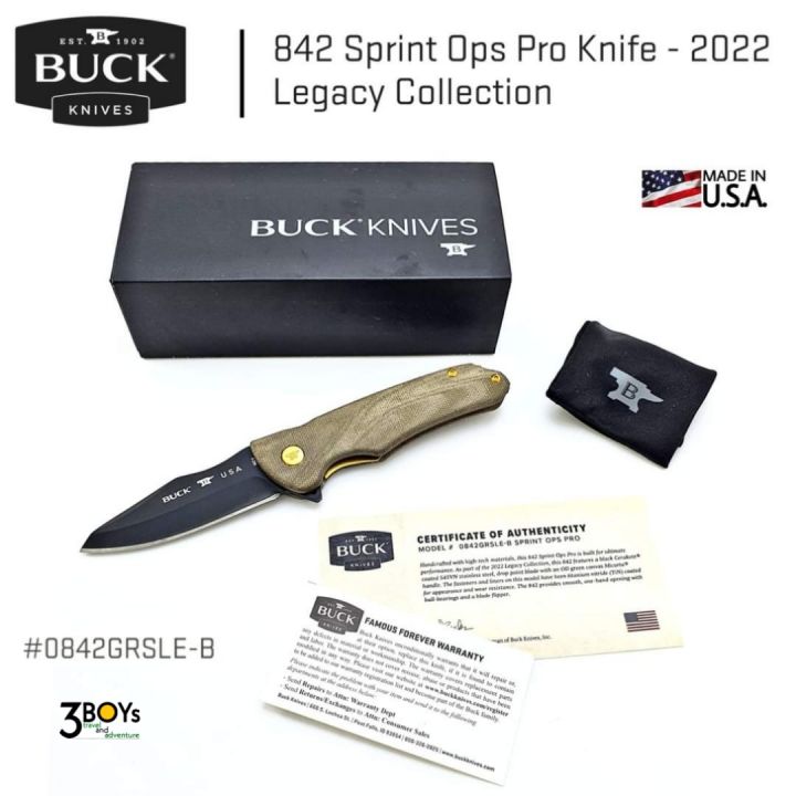 มีด-buck-แท้-รุ่น-842-sprint-ops-pro2022-limited-edition-2022-ใบมีดs45vn-เคลือบ-cerakoteสีดำ-ด้ามจับmicarta-สีน้ำตาล-ผลิตu-s-a