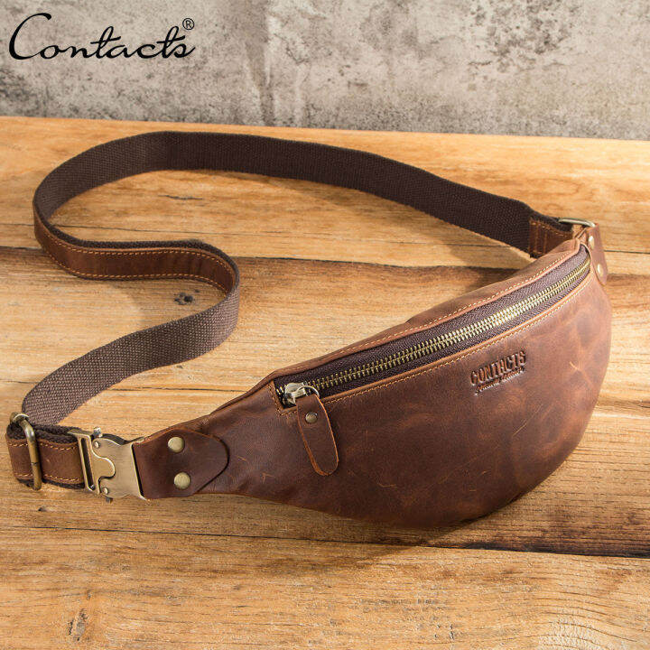 Genuine Leather Waist Pack For Men Travel Fanny Pack Crazy Horse