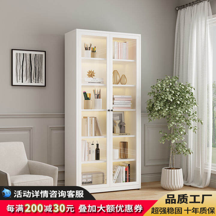 Nordic Style Wrought Iron Bookcase Glass Door Shelf Storage