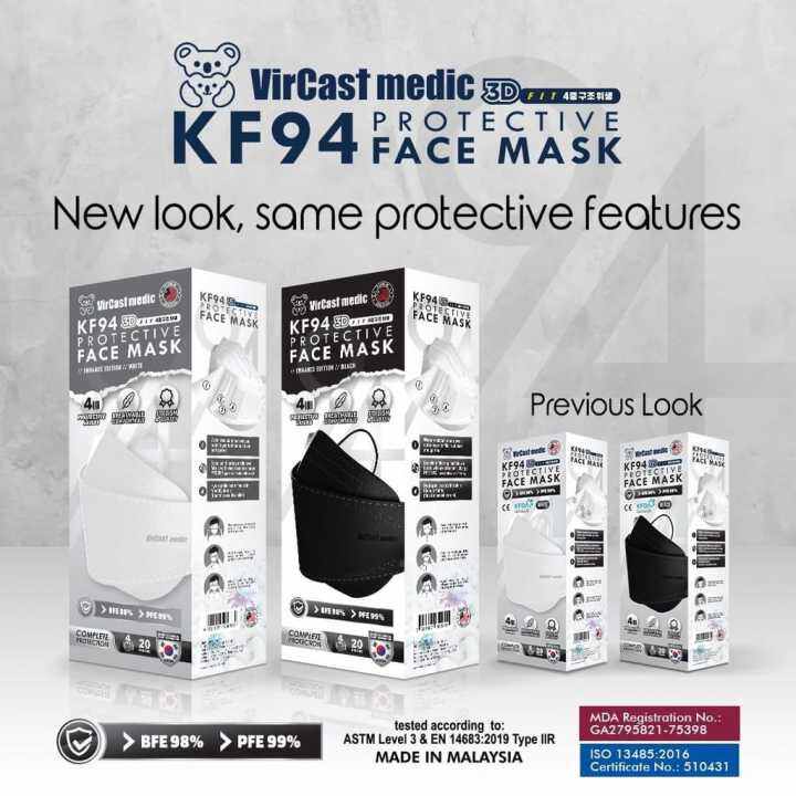 VIRCAST MEDIC KF94 Protective Face Mask White /black Color 20s Lazada