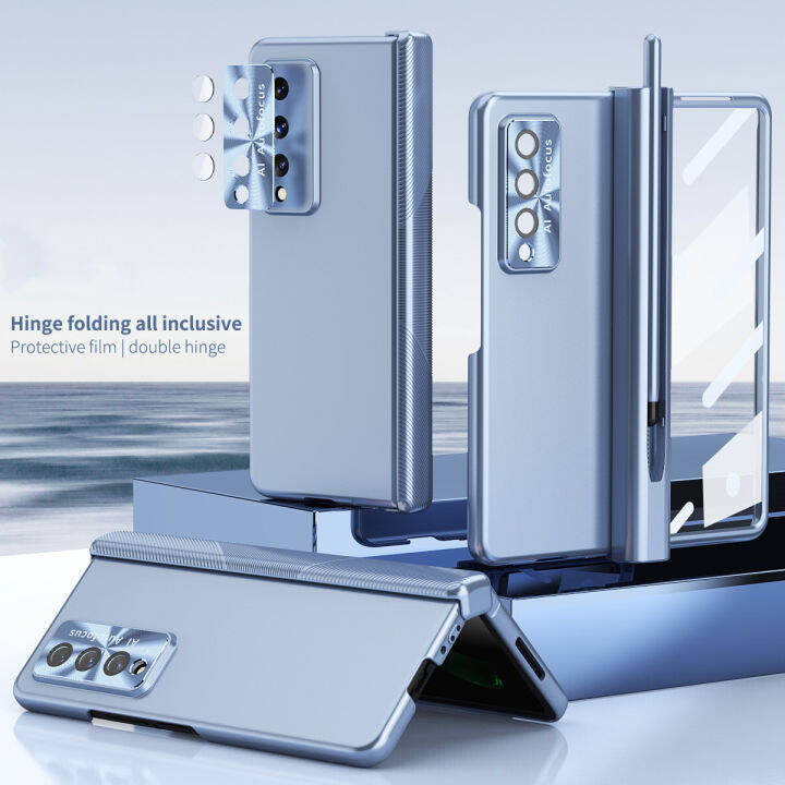 Hinge Case For Samsung Galaxy Z Fold 5 Shockproof Matte Case Glass Film Armor Cover with Pen for