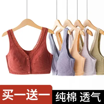 Middle-aged and Elderly Bra Spring and Summer Thin Cotton No Steel Ring  Vest Underwear Front Button Bras
