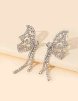 ต่างหูแฟชั่น ต่างหูเพชรรูปผีเสื้อ Rhinestone Butterfly Drop Earrings สีเงิน ส่งจากไทย