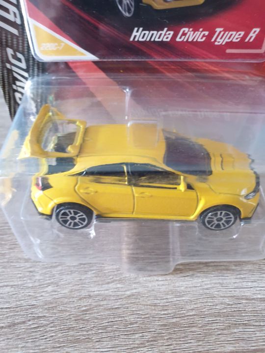 โมเดลรถเหล็ก-majorette-honda-civic-type-r-series-honda-civic-type-r-220c-7-yellow-สีเหลือง-เปิดท้ายรถได้-โมเดลรถสะสม