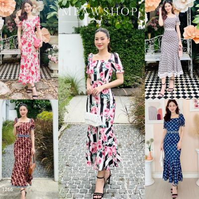 #1266 พร้อมส่ง S-3XL Mermaid Dress เดรสพิมพ์ลาย เดรสสวยๆ เดรสยาว ชุดออกงาน ชุดเพื่อนเจ้าสาว ชุดไปทะเล ชุดไปงาน งานป้าย