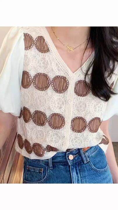 𝙁.𝙔 𝙨𝙩𝙪𝙙𝙞𝙤𝙨 พร้อมส่งจากไทย NO.249 ☆NEW☆ เสื้อคอวีแขนสั้นผ้าชีฟอง เย็บ ...