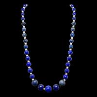 สร้อยคอ หินลาพิสลาซูลี่ ประดับด้วย มุก Lapis Lazuli &amp; Pearl Round Beads Necklace Handmade Gemstone Jewelry