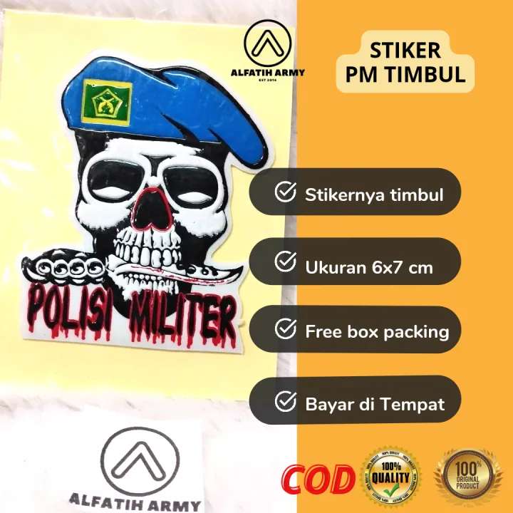 Stiker Pm Timbul Tengkorak Baret Polisi Militer 7 Cm Alfatih Army Motor