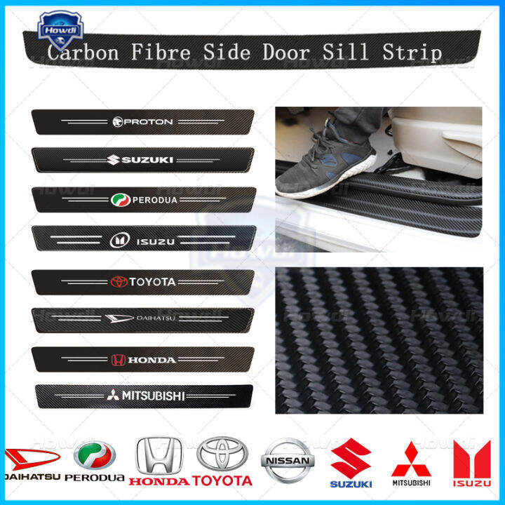 [4pc/Set] Car Door Side Step Sill Strip Carbon Fibre Leather Anti