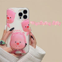 Wansheng ขาตั้งบีเวอร์ตัวน้อยสีชมพูลายการ์ตูนน่ารักเคสมือถือ iPhone 13 iphone14promax เคสซิลิโคนสองชั้นกันตกไอเดียสร้างสรรค์แบบใหม่สำหรับผู้หญิง14Pro 12 14pm สำหรับสาวๆ