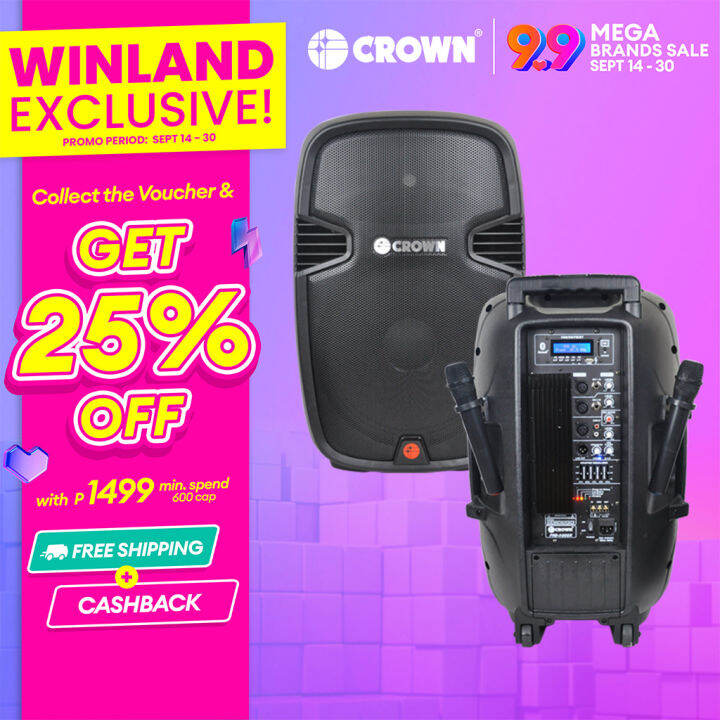 CROWN by Winland 15" 2Way Powered Portable Sound System 400W (Active) With FM Radio, Bluetooth