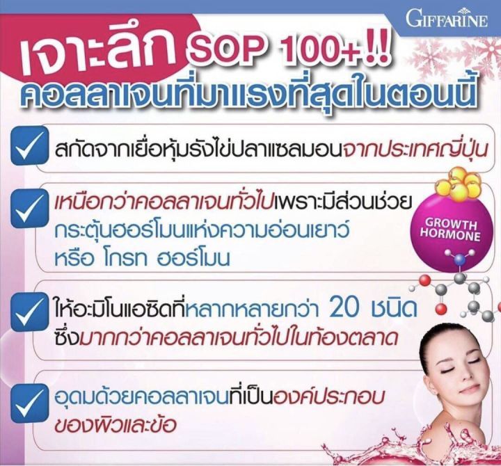 เครื่องดื่มคอลลาเจนผสมน้ำทับทิม-ตรา-กิฟฟารีนเอสโอพี-100-และ-คอลลาเจน-เปปไทด์-5-000-mg