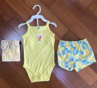 Newborn super combo set of cute pineapple and ice cream print yellow and green romper and pants set paired with pineapple headband and yellow socks