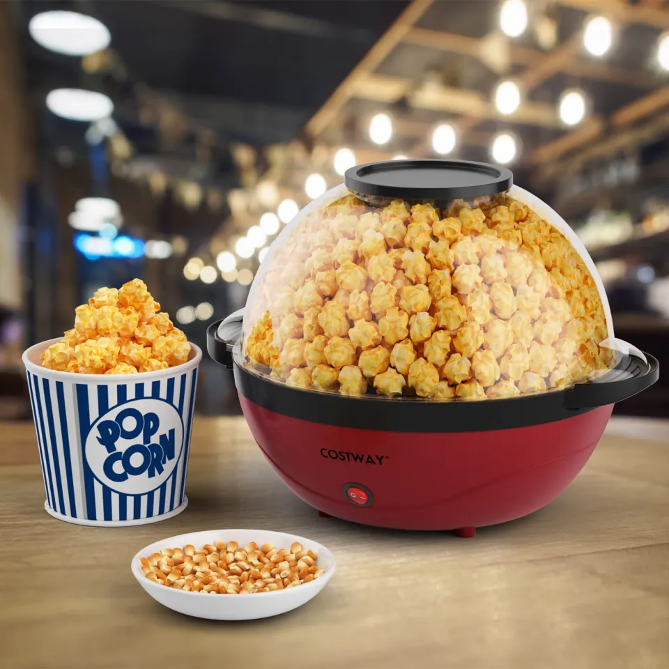 Popcorn Maker, Electric Hot Oil Popcorn Popper Machine of 99% Popping Rate  for Serving Bowl Healthy and Quick Snack, 8 Cups of Popped Popcorn, Red 