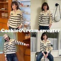 tuesthurs - cookie&amp;cream sweater?เสื้อสเวตเตอร์แขนยาวผ้านิ่ม ลายริ้วขาวดำ