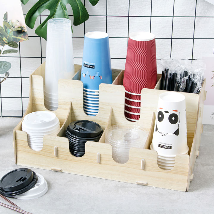 Wooden Milk Tea Cup Storage Rack