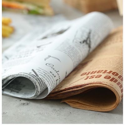 กระดาษไขรองอบลายหนังสือพิมพ์ กระดาษไขรองขนม ขนาด 16x16 cm แพ็ค 100 ใบ