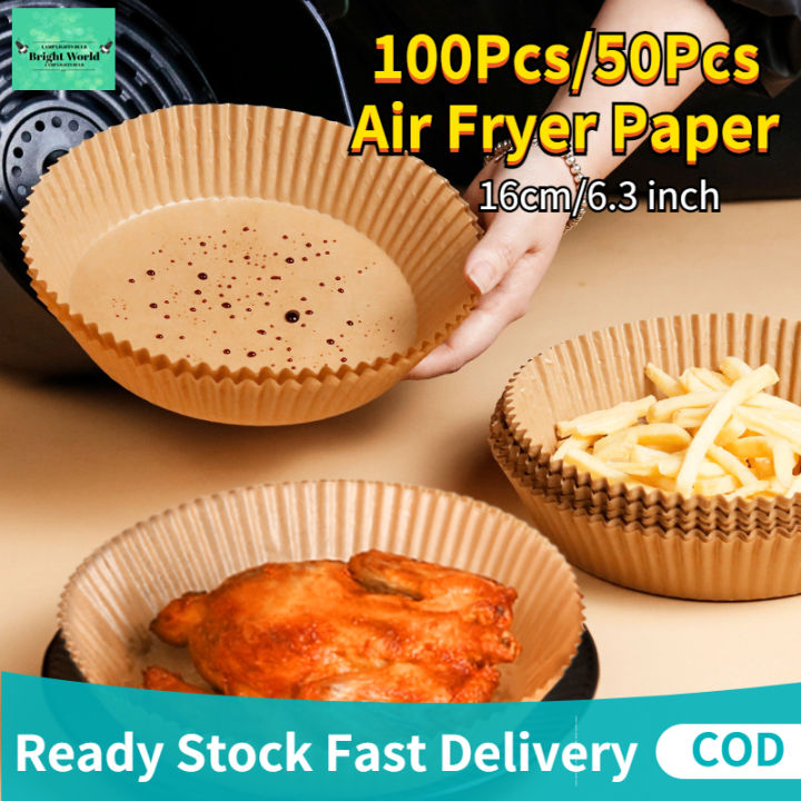 50pcs Air Fryer Parchment Paper Liners Non-Stick Disposable Paper Tray  Barbecue Plate Food Oven Kitchen