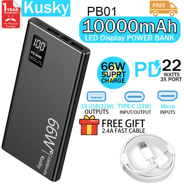 Kusky PB01 10000mAh Powerbank 66W High Quality QC3.0 2.4A Fast Charging